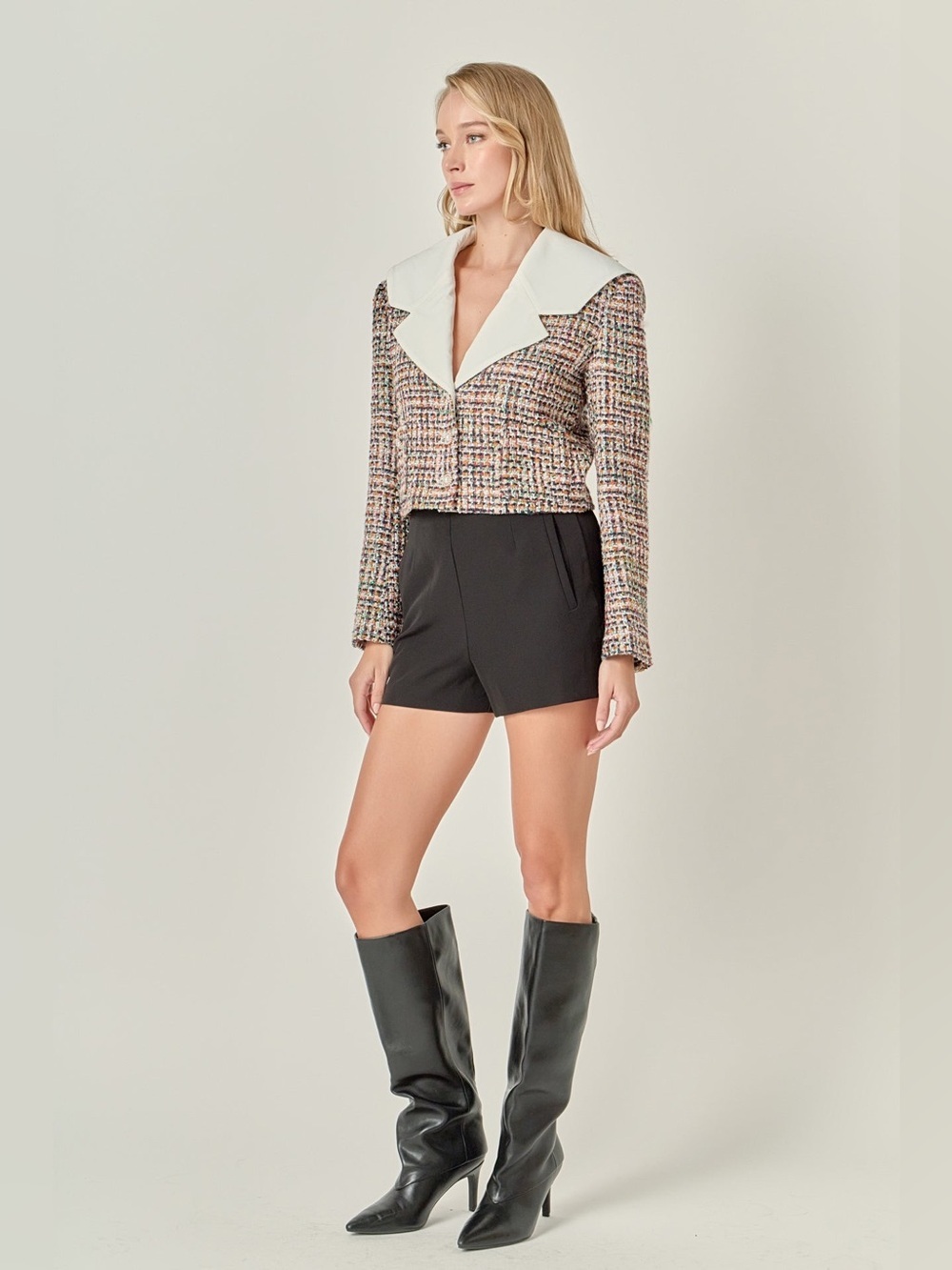 English Factory Designer Tweed Jacket With Sailor Collar Women’s Size Large New